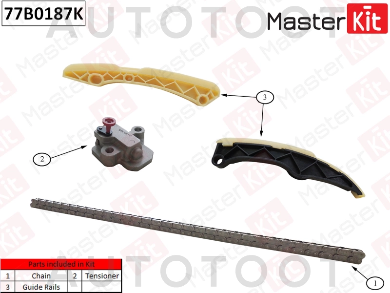 Ремкомплект цепи ГРМ без шестерни 1.4 G4FA -77B0187K MasterKit для HYUNDAI SOLARIS, KIA RIO