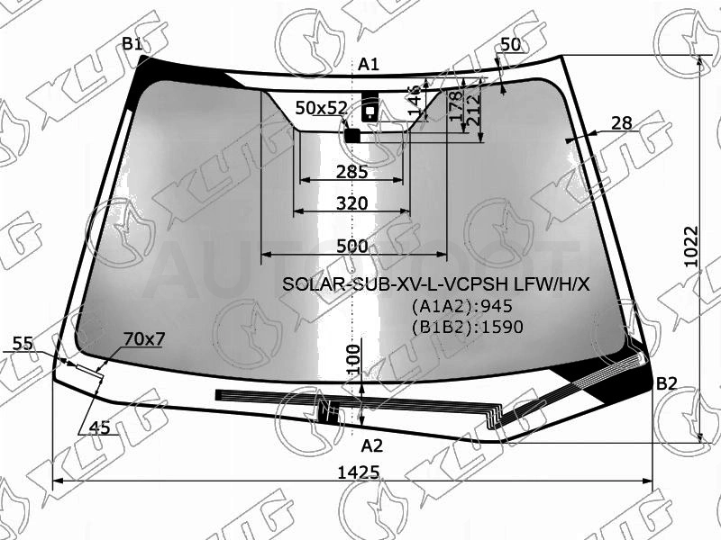 Стекло лобовое атермальное с обогревом щеток +дд в клей SUBARU XV 11-17 /SUBARU IMPREZA 4 /5D 11-16