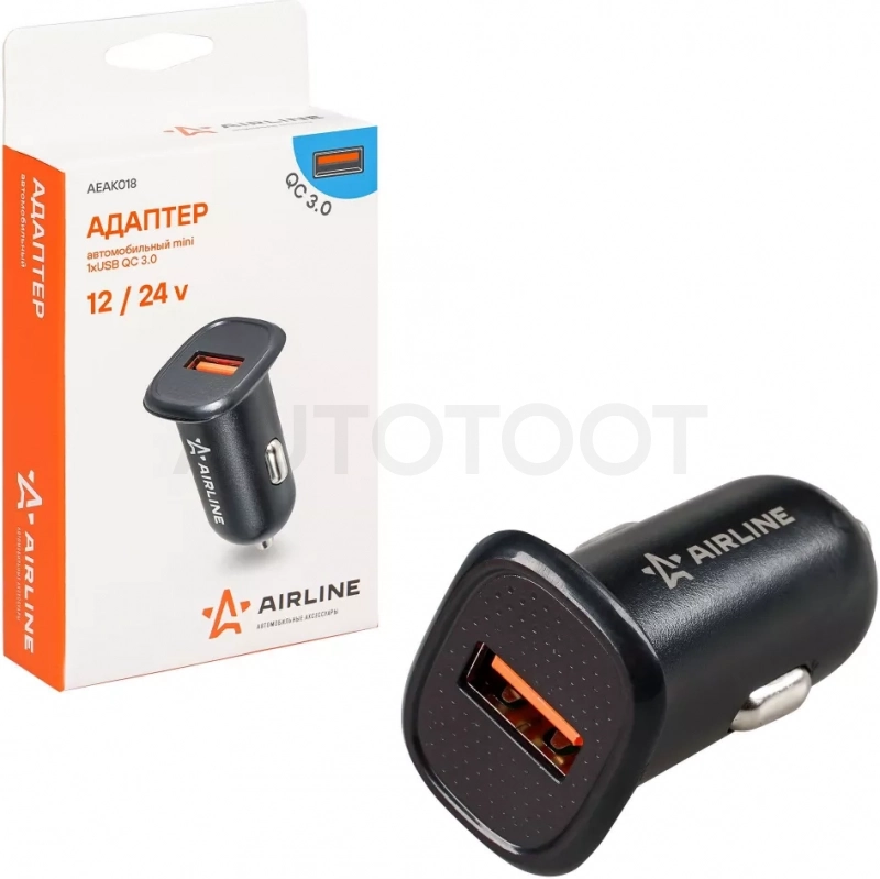 Адаптер автомобильный компактный 1xUSB QC 3.0, 12/24В - Артикул AEAK018 - Производитель Airline - Фото, Отзывы, Цены