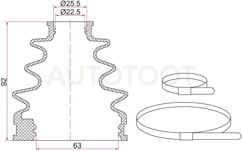 Пыльник шрус внутренний TOYOTA AXIO 14#/16#/PREM/ALLION ##T26# (2 хомута. резина)