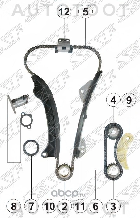 Комплект цепи ГРМ 1-2ZR-FE -TKTY432A Sat для TOYOTA RAV4, TOYOTA AURIS, TOYOTA COROLLA AXIO, TOYOTA COROLLA FIELDER, TOYOTA PRIUS