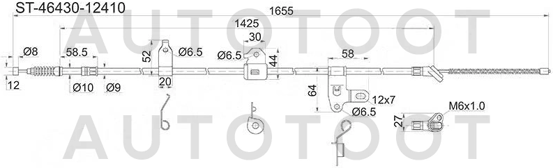 Трос стояночного тормоза левый (барабан) -ST4643012410 Sat для TOYOTA ALLEX, TOYOTA RUNX, TOYOTA COROLLA, TOYOTA COROLLA FIELDER, TOYOTA COROLLA SPACIO, TOYOTA WILL VS