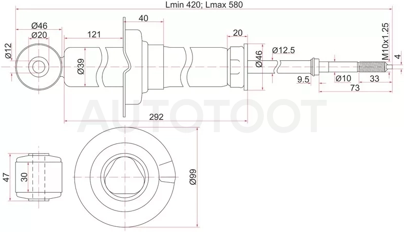 Амортизатор Mitsubishi ASX 10-16 / Lancer 02-08 (Сзади/ Справа=Слева)