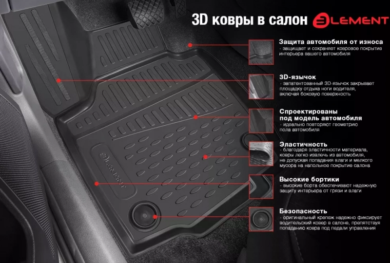 Коврики 3D в салон PEUGEOT 2008, 2014-, 4 шт. (полиуретан) / Пежо - Артикул CARPGT10029K - Производитель Element - Фото, Отзывы, Цены