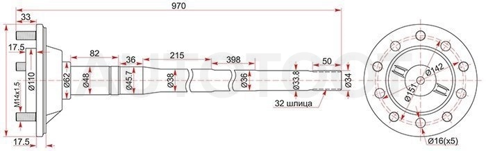 Полуось заднего моста левая -  для TOYOTA LAND CRUISER