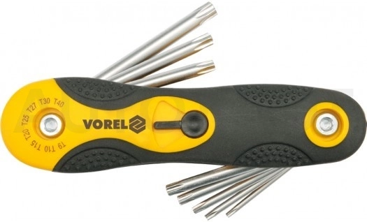 Набор ключей 8 в 1, TORX, 8 пр: T9, T10, T15, T20, T25, T27, T30, T40 на фиксаторе, пластиковая ручка