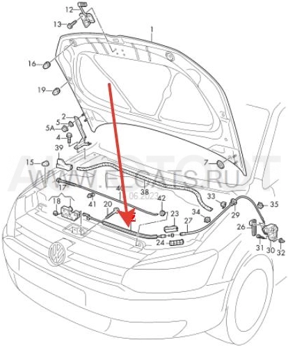 Трос замка капота -23101POL Febest для VOLKSWAGEN POLO