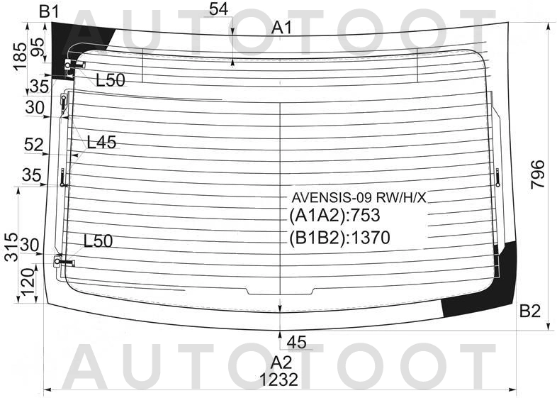 Стекло заднее (крышка багажника) с обогревом -  для TOYOTA AVENSIS