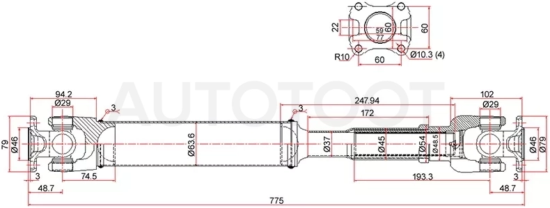 Вал карданный перед TOYOTA LAND CRUISER 80 ATM 90 - Артикул ST3714060340 - Производитель Sat - Фото, Отзывы, Цены