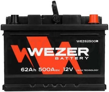 Аккумулятор WEZER 62Ah 500A обратная полярность(-+)