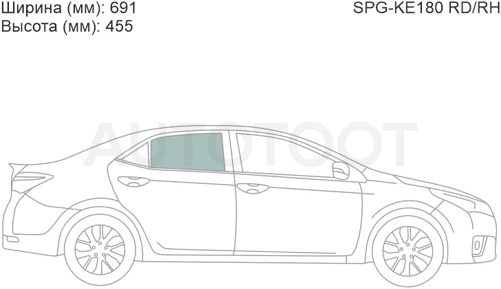 Стекло боковое опускное (Сзади/ Справа/ Цвет зеленый) Toyota Corolla (E180) 12-19