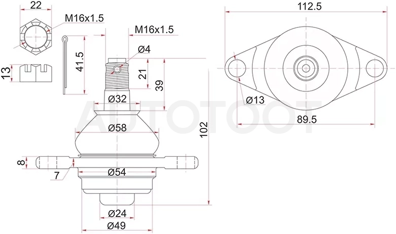 Шаровая опора нижняя FR TOYOTA Estima 90-99
