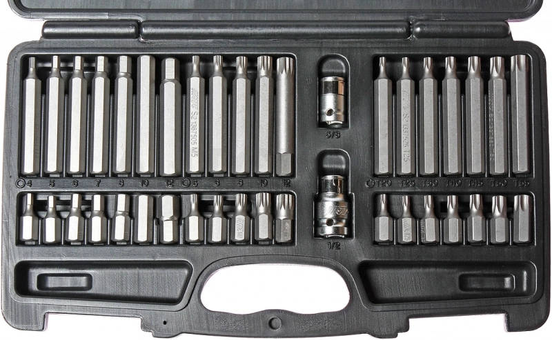 Набор бит TORX, HEX, SPLINE с адаптерами 3/8 , 1/2 (в кейсе) 40 предметов - Артикул JTC3965 - Производитель JTC - Фото, Отзывы, Цены