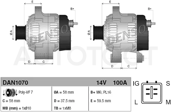 Генератор TOYOTA LAND CRUISER 120/150/DYNA/HIACE 3.0 02- 1KDFTV 12V 100A