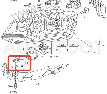 Крепёжный пружинный зажим передней фары -STVWP6000B0R Sat для VOLKSWAGEN POLO