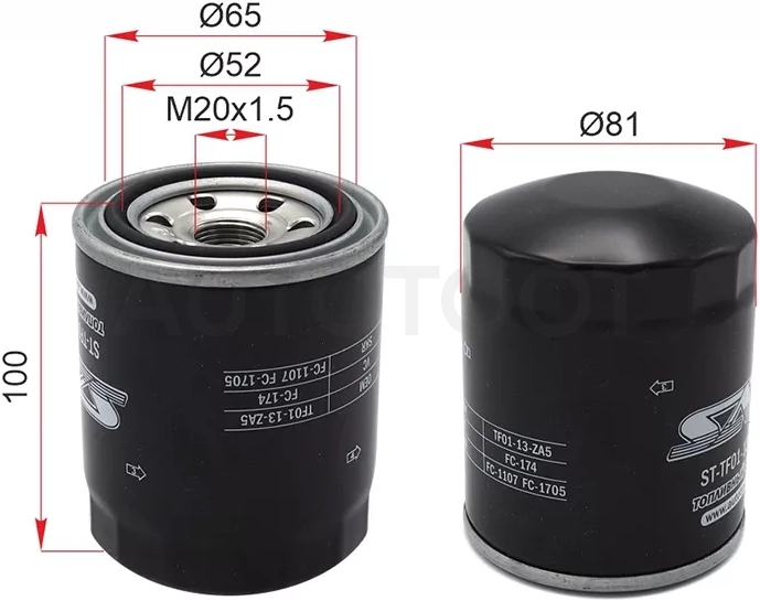 Фильтр топливный MAZDA TITAN 80-00/TOYOTA DYNA TOYOACE 84-95/DAIHATSU DELTA 99-03