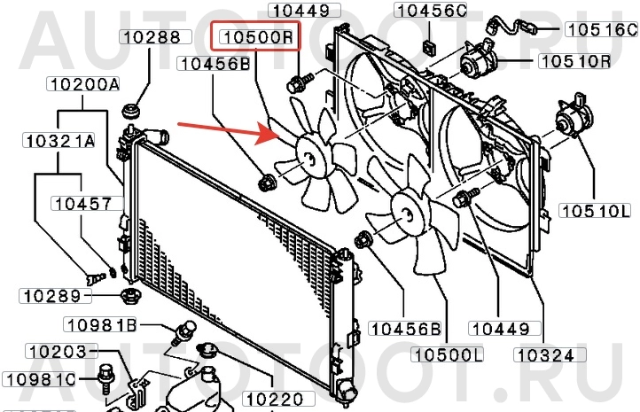 Крыльчатка вентилятора радиатора правая -  для MITSUBISHI LANCER, MITSUBISHI ASX, MITSUBISHI OUTLANDER