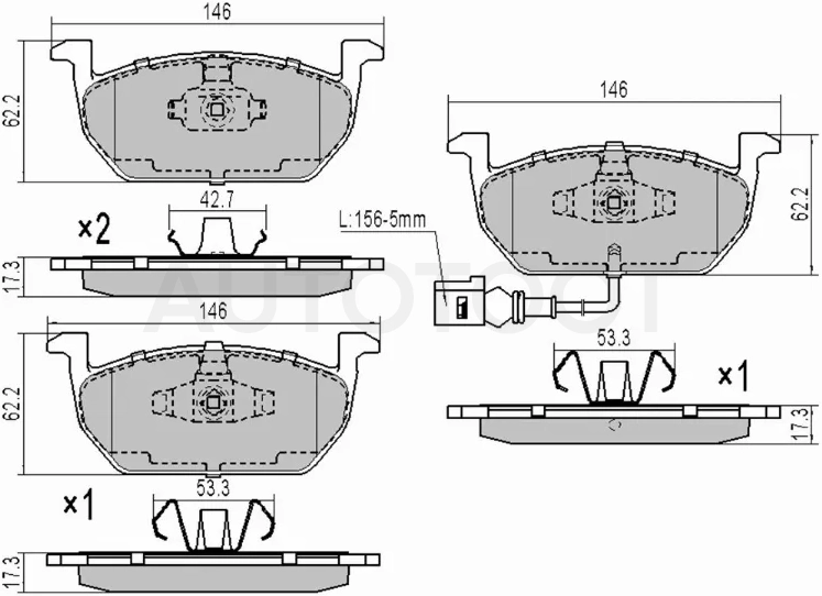Колодки тормозные (Спереди) Audi A3 12-19 / LADA Granta 11-18 / Skoda Octavia 04-20 / Volkswagen Golf 12-19 / Audi S3 13-16 / SEAT Leon 12-15 / Volkswagen Golf Sportsvan 14