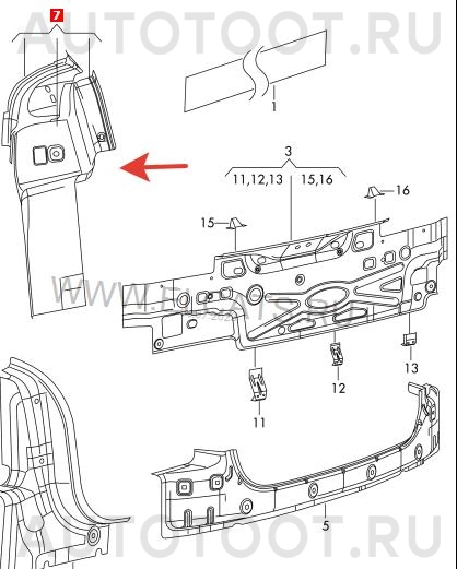 Панель кузова задняя левая (под фонарь) -ST3320009 Sat для VOLKSWAGEN POLO, SKODA RAPID