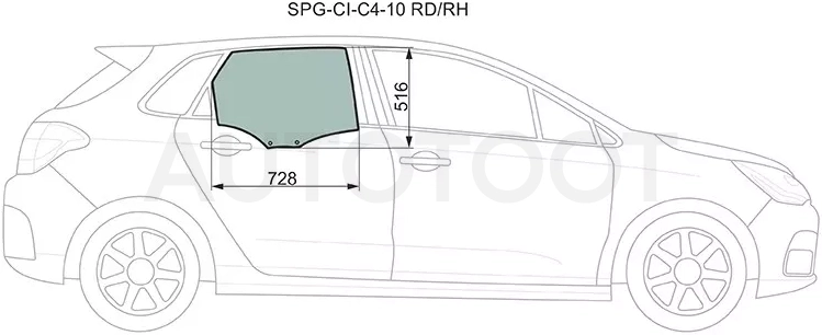 Стекло боковое опускное (Сзади/ Справа/ Цвет зеленый) Citroen C4 04