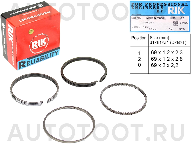 Кольца поршневые (комплект) STD 1SZ-FE -  для TOYOTA VITZ, TOYOTA PLATZ