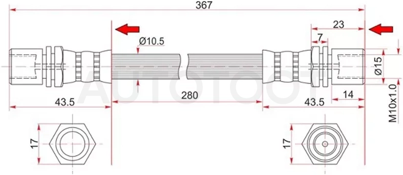 Шланг тормозной передний (Таиланд) TOYOTA HILUX 88-/REGIUS/TOURING HIACE RCH42 LH=RH