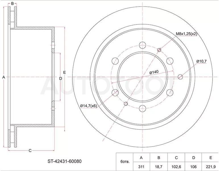 Диск тормозной (Зад) Toyota Land Cruiser (J80) 89-23 / Land Cruiser Prado (J90) 99-02