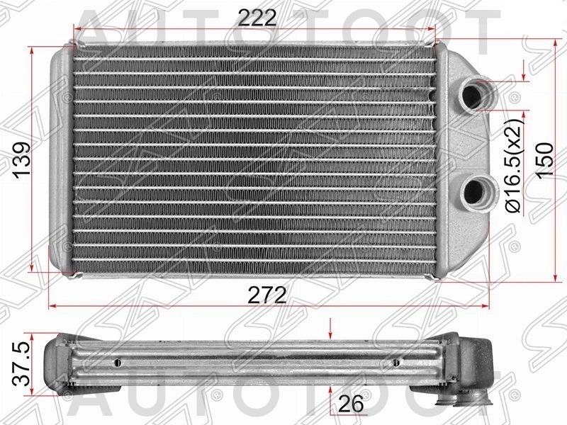 Радиатор отопителя салона (без патрубков) -STTY273950 Sat для TOYOTA COROLLA SPACIO, TOYOTA SPRINTER, TOYOTA COROLLA, TOYOTA SPRINTER CARIB, TOYOTA CELICA, TOYOTA CARINA ED