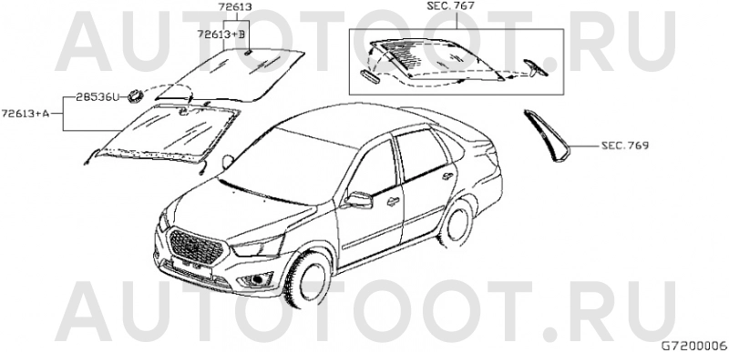 Стекло лобовое -  для DATSUN ON-DO, LADA (ВАЗ) KALINA, DATSUN MI-DO, LADA (ВАЗ) GRANTA