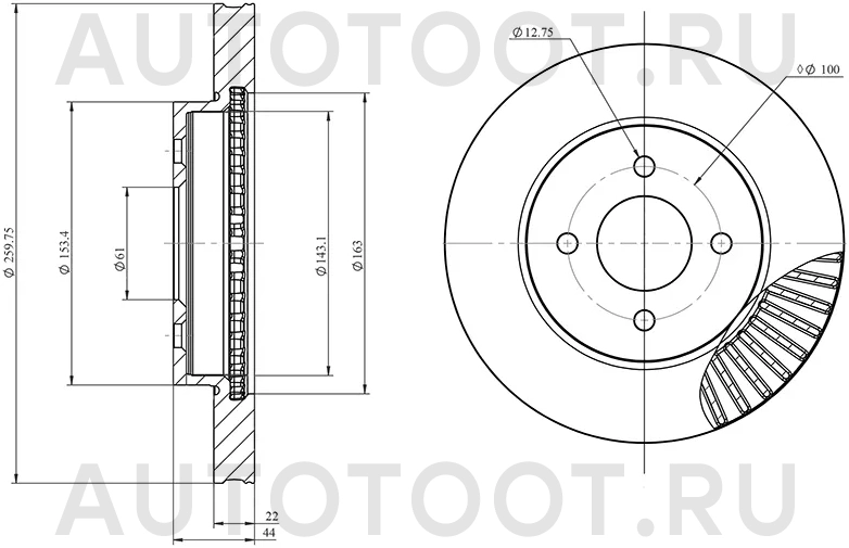 Диск тормозной (Спереди) Nissan AD 06- / March 02-10 - Артикул HSDB0129 - Производитель Hosu - Фото, Отзывы, Цены