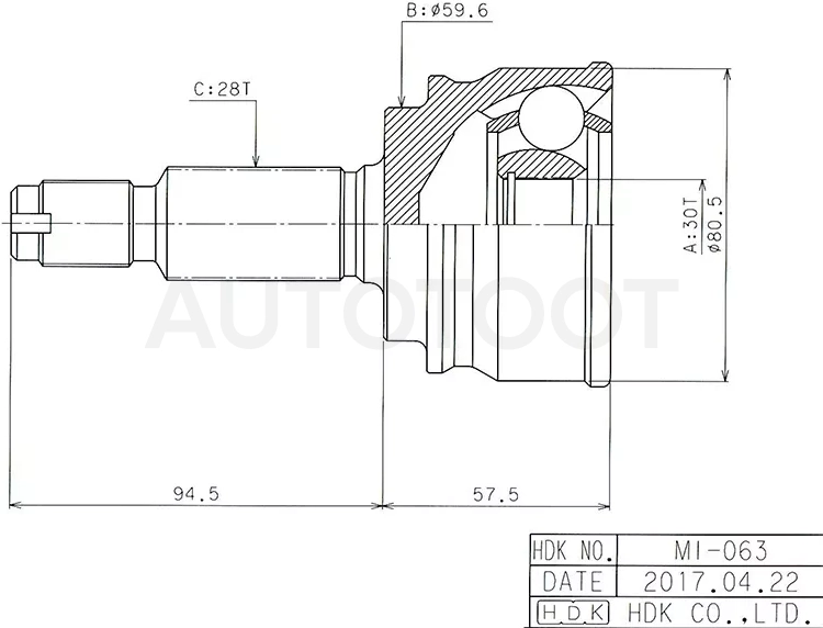 Шрус (Спереди/ Наруж) Mitsubishi Lancer 07-15 / Galant Fortis 07-15