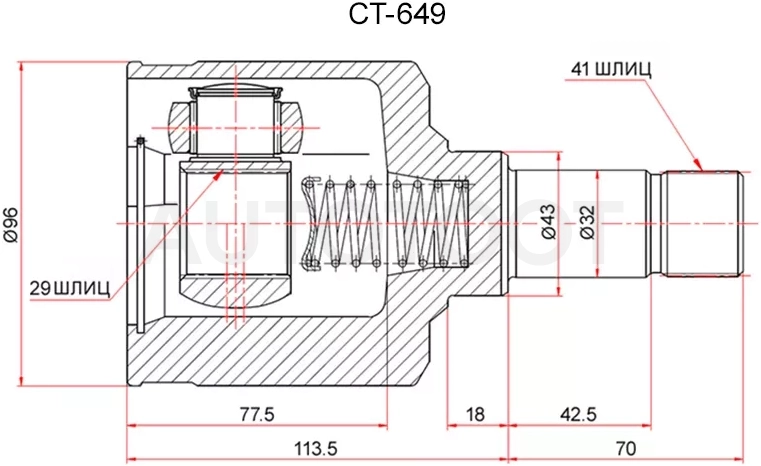 Шрус (Спереди/ Слева/ Внутр) Peugeot Boxer 06-14 / Citroen Jumper 06-14 / Fiat Ducato 06-14
