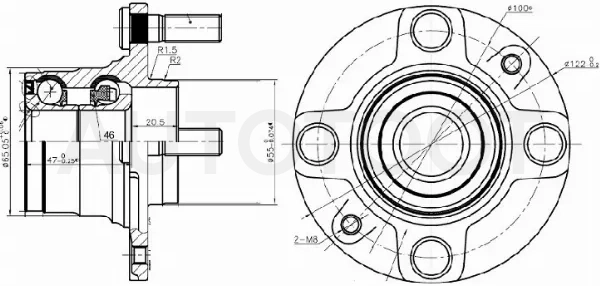 Ступичный узел задн. MAZDA DEMIO DW3W 96-02 4 шпильки (без ABS)