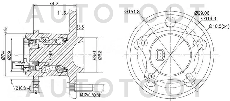 Ступица задняя правая 2WD -EB5788 Djb для TOYOTA CAMRY, LEXUS ES350, LEXUS ES300