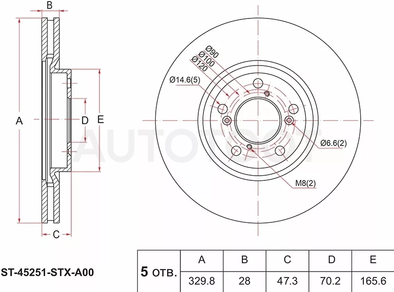 Диск тормозной (Перед) Acura MDX 06-13 / ZDX 09-13 / Honda Pilot 08-15