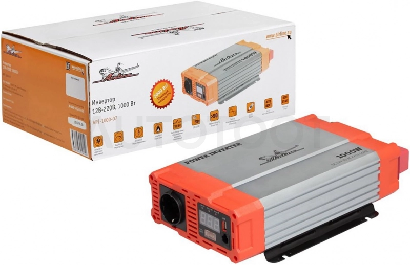 Преобразователь напряжения (инвертор) 12/220V 1000W AIRLINE