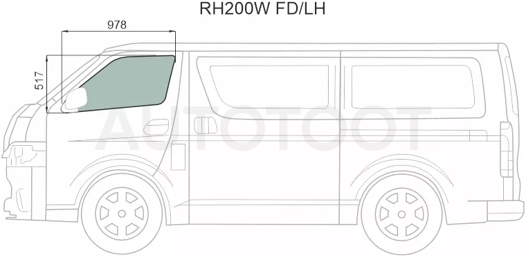 Стекло боковое опускное (Спереди/ Слева/ Цвет зеленый) Toyota Hiace 04-20