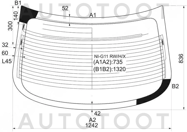 Стекло заднее (крышка багажника) с обогревом -  для NISSAN BLUEBIRD SYLPHY, NISSAN ALMERA