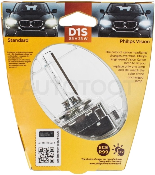 Лампа D1S PHILIPS 35w Xenon Vision 4600K 85v - Артикул 85415VIS1 - Производитель Philips - Фото, Отзывы, Цены