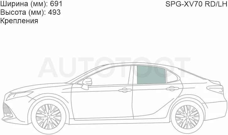Стекло боковое опускное (Сзади/ Слева/ Цвет зеленый/ Крепления) Toyota Camry (XV70) 17-21 / Camry UAE/USA 17-20
