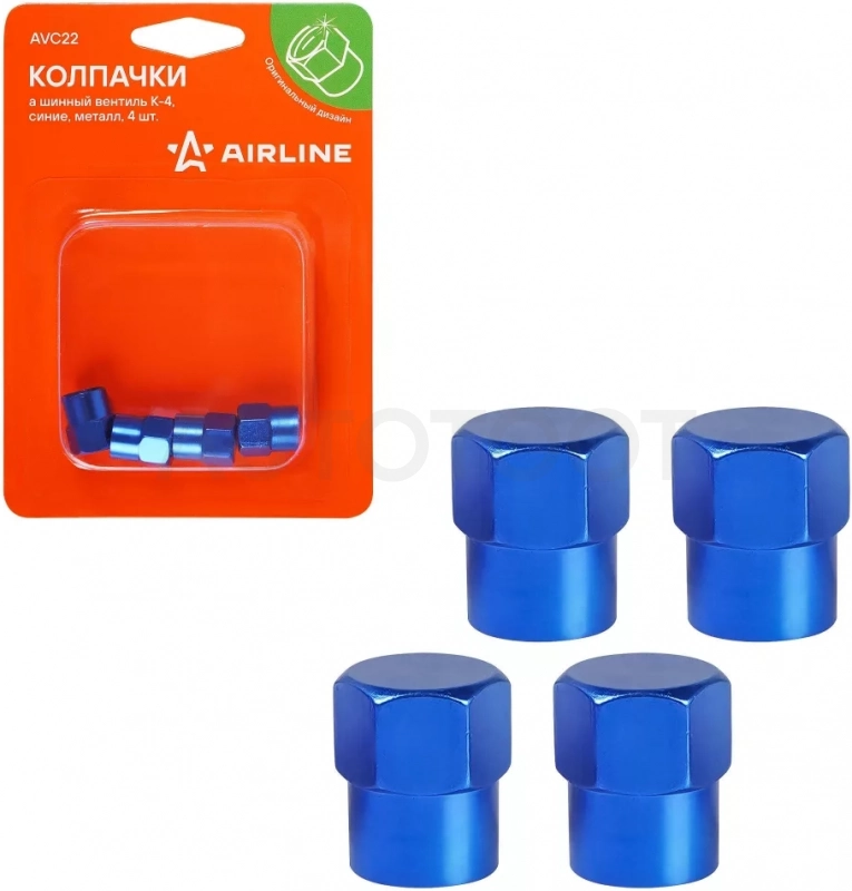 Колпачки на шинный вентиль K-4, синие, металл, 4 шт. - Артикул AVC22 - Производитель Airline - Фото, Отзывы, Цены