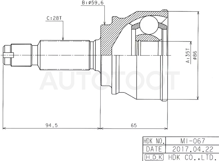Шрус (Спереди/ Наруж) Mitsubishi ASX 12- / Lancer 07-17 / Outlander 05-22 / Citroen C-Crosser 07-12 / Mitsubishi Delica D:5 07-19 / Galant Fortis 07-15 / Lancer Evolution 07-17