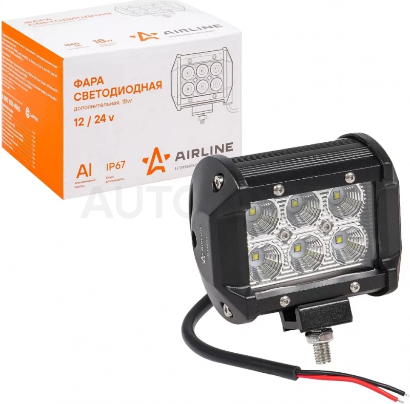 Фара (балка) светодиодная двухрядная, 6LED, рассеянный свет, 18Вт, 98х78х65, 12/24В - Артикул ALED041 - Производитель Airline - Фото, Отзывы, Цены