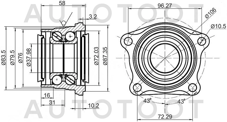 Подшипник задней ступицы -ST4240942010 Sat для TOYOTA IPSUM, TOYOTA NADIA, TOYOTA RAV4, TOYOTA PICNIC