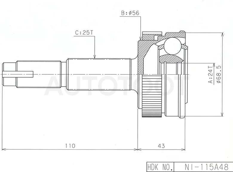 Шрус (Сзади/ Наруж) Nissan March 02-22 / Note 12-20 / Qashqai 06-22 / Serena 05-19