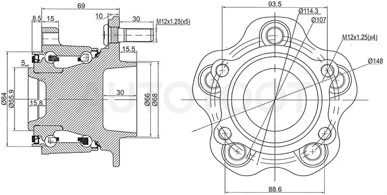 Ступичный узел задн. NISSAN TEANA #J32 2WD/MURANO #Z50 2WD/PRESAGE #U31 2WD