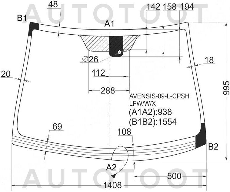 Стекло лобовое с обогревом щеток в клей -  для TOYOTA AVENSIS