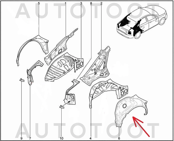 Арка заднего правого крыла наружная -  для LADA (ВАЗ) VESTA