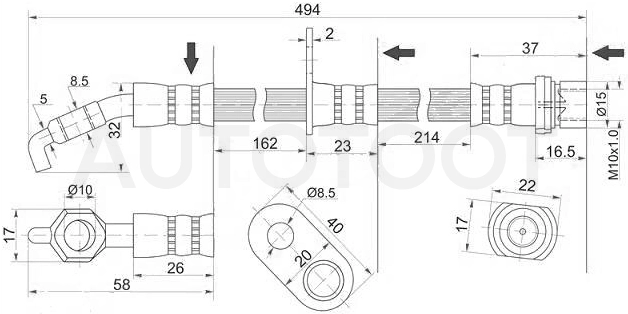 Шланг тормозной передний левый -JBH0109 Just Drive для TOYOTA RAV4