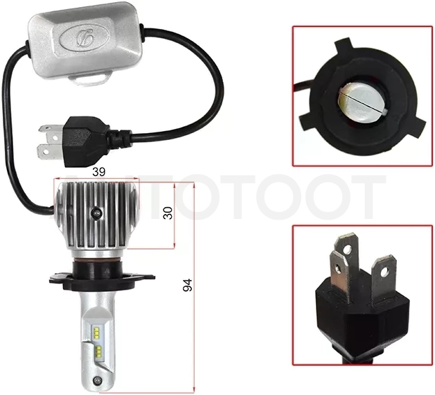 Лампа (H4/ LED/ Комплект/ 20W 3600LM так же подходит на цоколь H19)